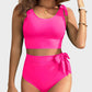 Double Tie Shoulder High Waist Tummy Control Bikini Set for Women