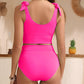 Double Tie Shoulder High Waist Tummy Control Bikini Set for Women