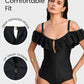 Chic Drop-Shoulder Ruffled Zip-Front One-Piece Shapewear Swimsuit for Women