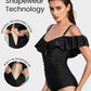 Chic Drop-Shoulder Ruffled Zip-Front One-Piece Shapewear Swimsuit for Women