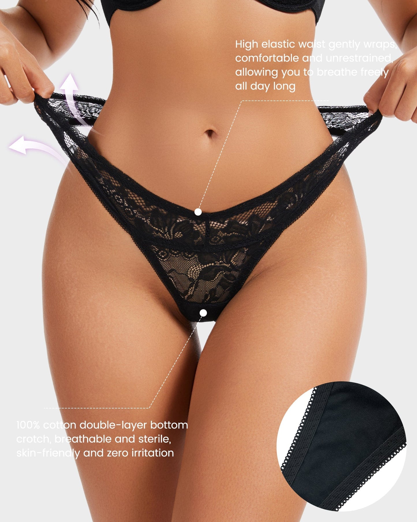 Elegant Comfort Floral Lace Thong 3 Pack: Sexy, Breathable, Seamless Women's Underwear