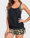 Chic Leopard Print Tankini Swimsuit: Flattering Two-Piece with Tummy Control & Support