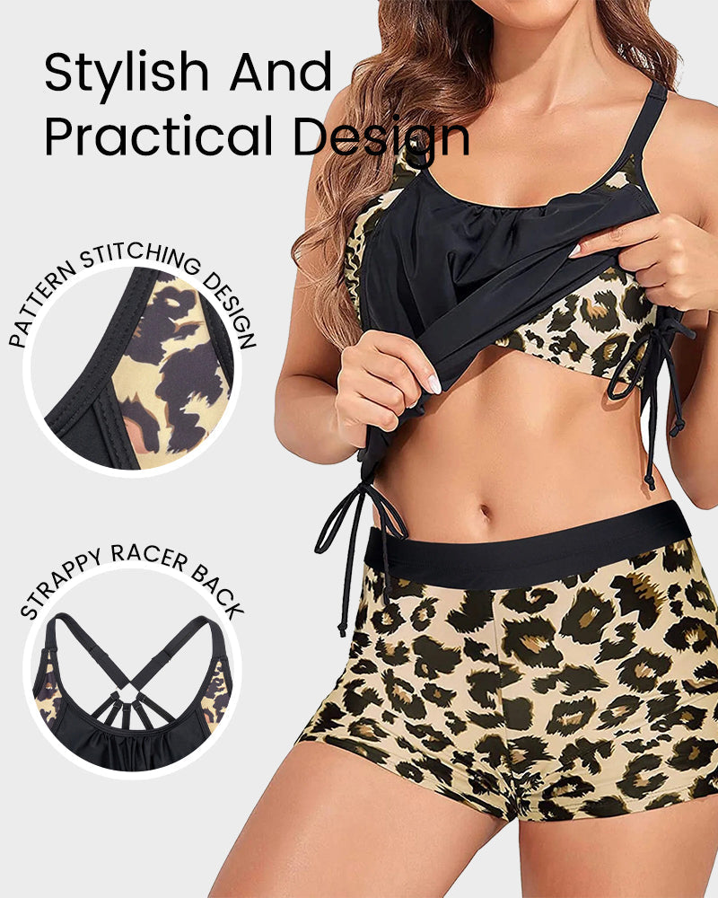 Chic Leopard Print Tankini Swimsuit: Flattering Two-Piece with Tummy Control & Support