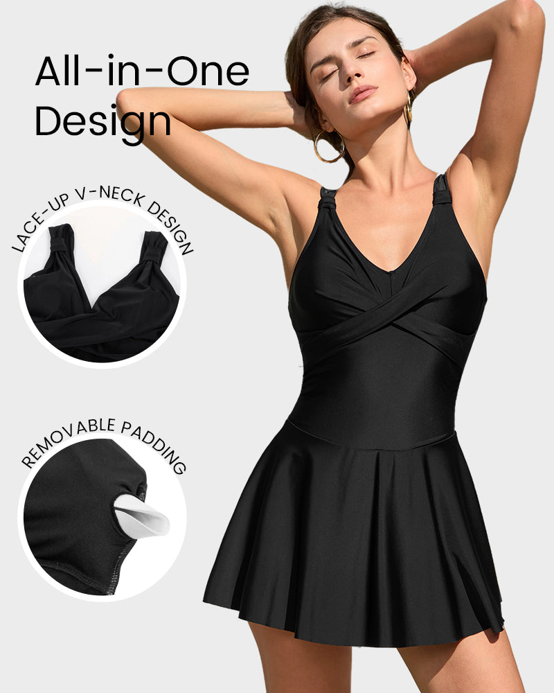 Elegant Floral Print One-Piece Swim Dress: Modest Coverage, Stylish Design, Comfort Fit
