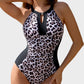 Women's Retro Color Block Full Coverage One-Piece Swimsuit - Modest Shaping Tummy Control