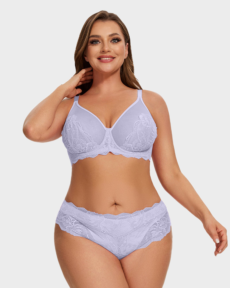 Elegant Purple Full Coverage Lace Minimizer Bra for Plus Size Support