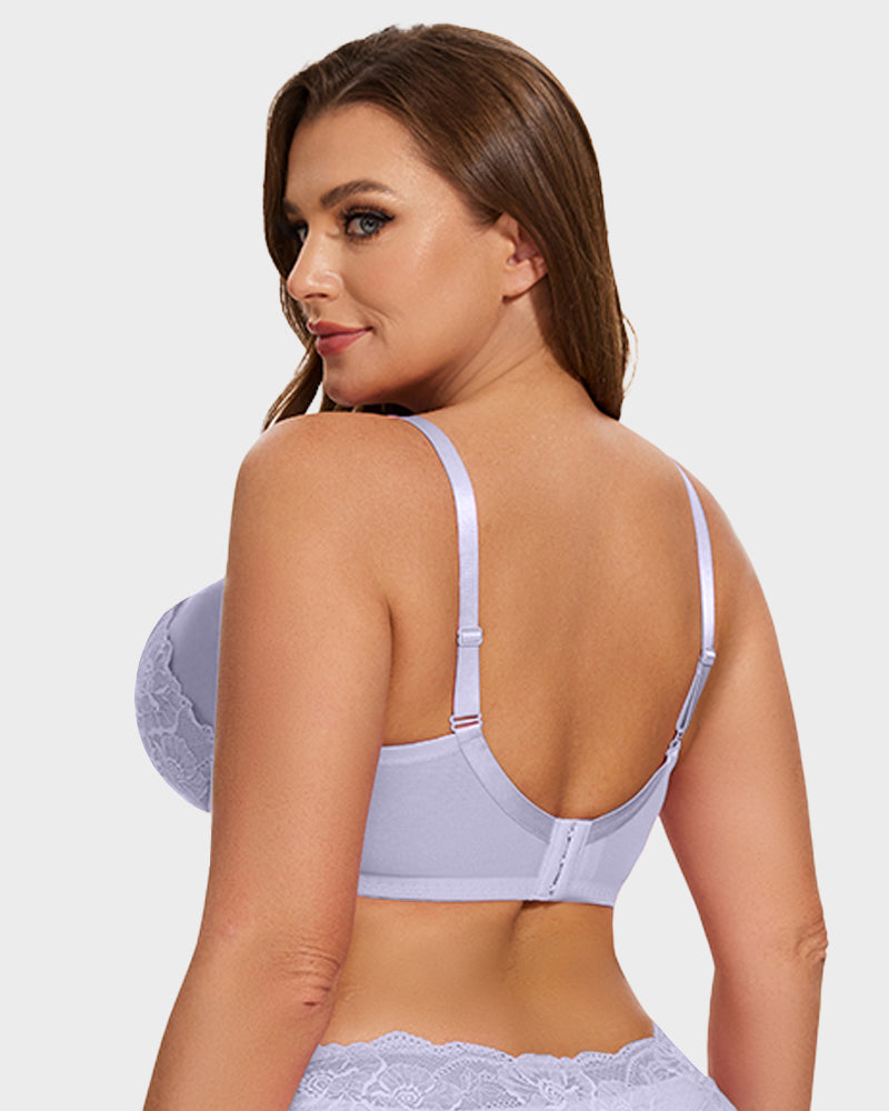 Elegant Purple Full Coverage Lace Minimizer Bra for Plus Size Support