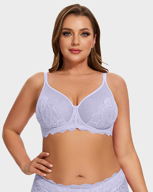 Elegant Purple Full Coverage Lace Minimizer Bra for Plus Size Support