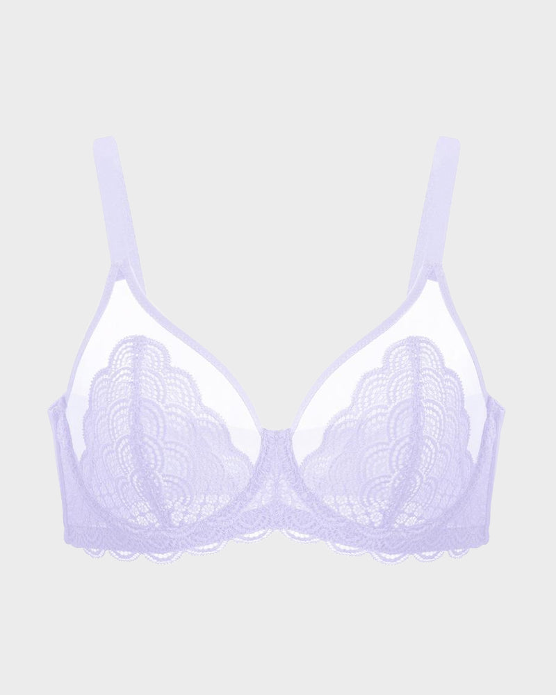 Elegant Purple Full Coverage Lace Minimizer Bra for Plus Size Support