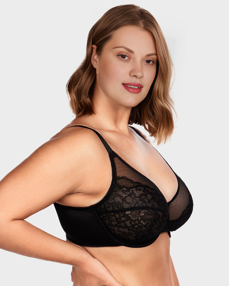 Shecurve Women's Elegant Full Coverage Lace Minimizer Bra with Underwire Support