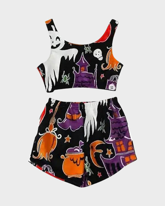 Cozy Glow-in-the-Dark Flannel Pajama Set with Spooky Pumpkin & Ghost