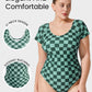 Chic Green Check Short Sleeve Modest One-Piece Swimsuit for Women