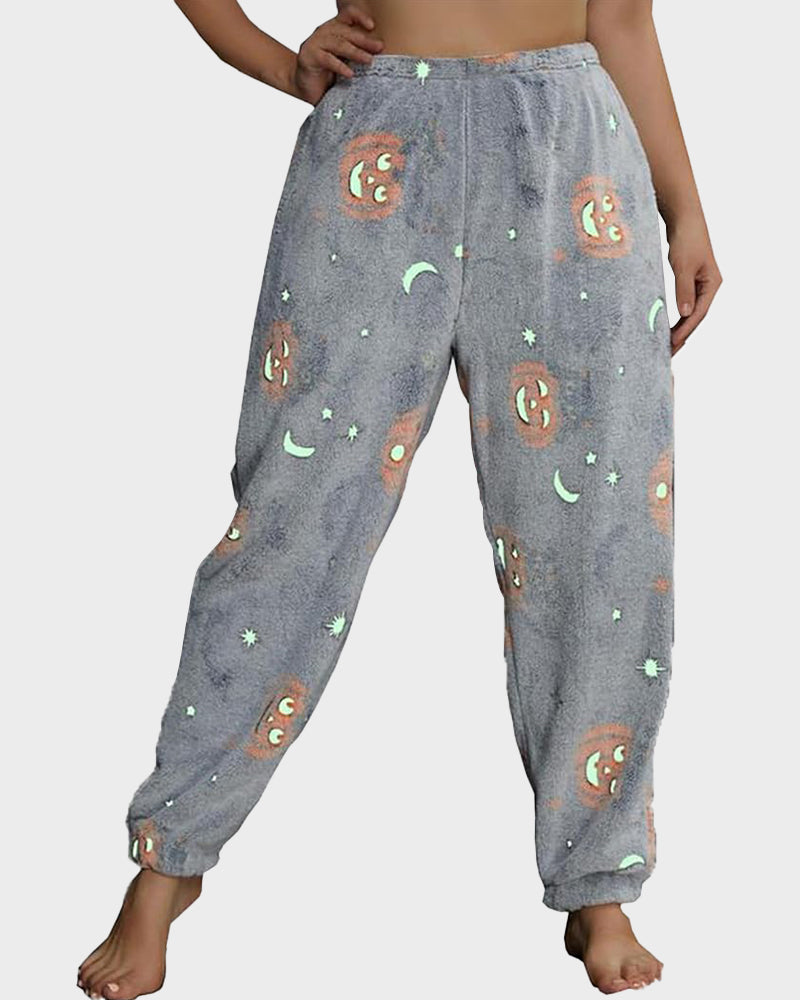 Glow-in-the-Dark Flannel Pajama Pants: Spooky Halloween Ghost & Pumpkin Print