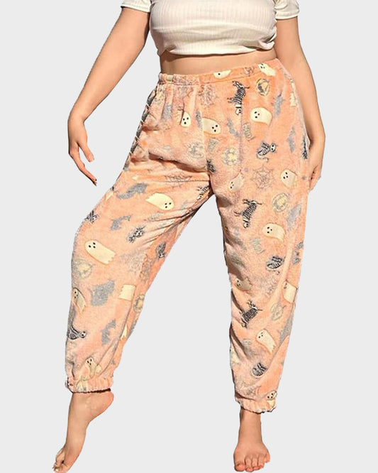 Glow-in-the-Dark Flannel Pajama Pants: Spooky Halloween Ghost & Pumpkin Print