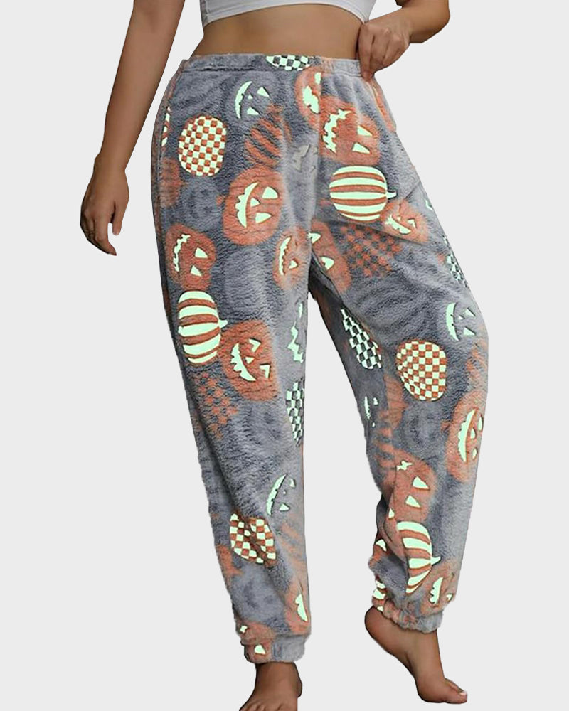 Glow-in-the-Dark Flannel Pajama Pants: Spooky Halloween Ghost & Pumpkin Print