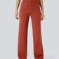 Stylish High-Waist Button Front Straight-Leg Pants - Comfortable Stretch Fabric Trousers