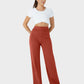 Stylish High-Waist Button Front Straight-Leg Pants - Comfortable Stretch Fabric Trousers