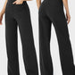 Stylish High-Waist Button Front Straight-Leg Pants - Comfortable Stretch Fabric Trousers