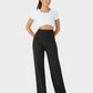 Stylish High-Waist Button Front Straight-Leg Pants - Comfortable Stretch Fabric Trousers