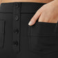 Stylish High-Waist Button Front Straight-Leg Pants - Comfortable Stretch Fabric Trousers