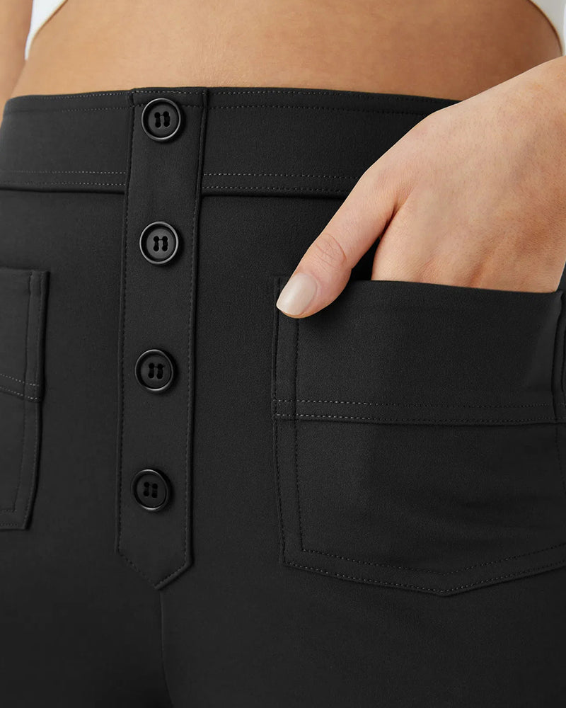 Stylish High-Waist Button Front Straight-Leg Pants - Comfortable Stretch Fabric Trousers