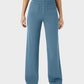 Stylish High-Waist Button Front Straight-Leg Pants - Comfortable Stretch Fabric Trousers