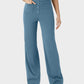 Stylish High-Waist Button Front Straight-Leg Pants - Comfortable Stretch Fabric Trousers