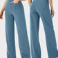 Stylish High-Waist Button Front Straight-Leg Pants - Comfortable Stretch Fabric Trousers