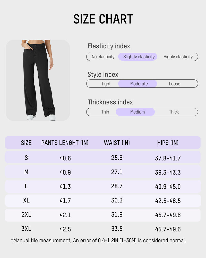 Stylish High-Waist Button Front Straight-Leg Pants - Comfortable Stretch Fabric Trousers