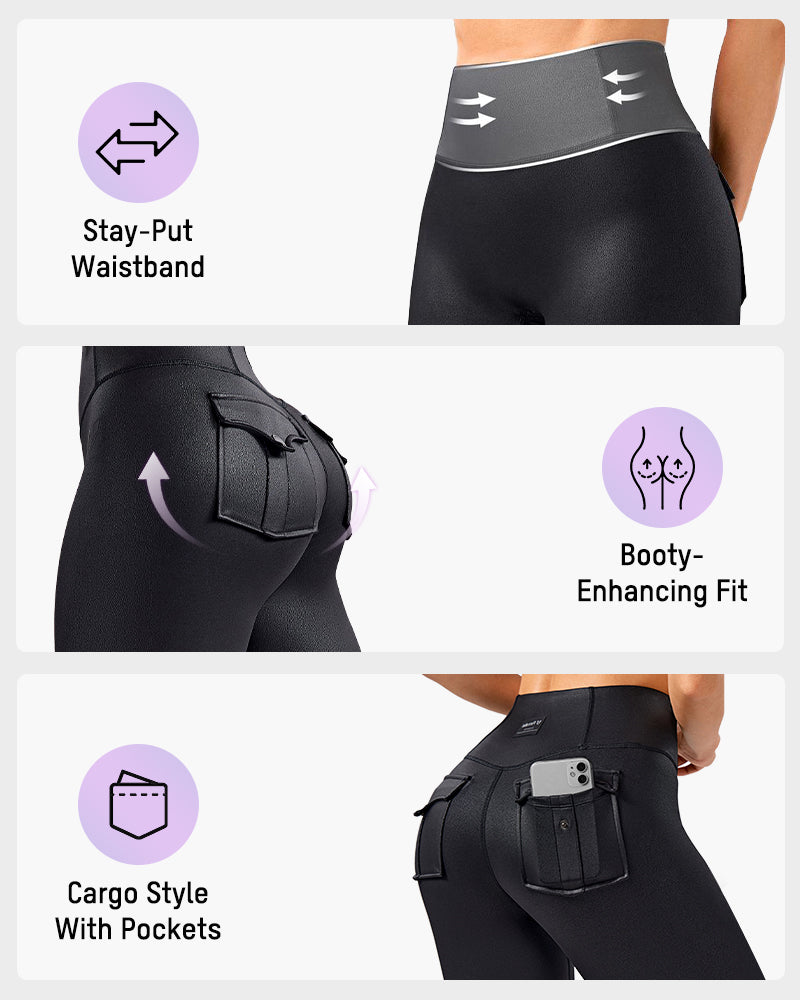 High-Waist Faux Leather Cargo Leggings: Sculpting, Squat-Proof, Breathable, with Pockets
