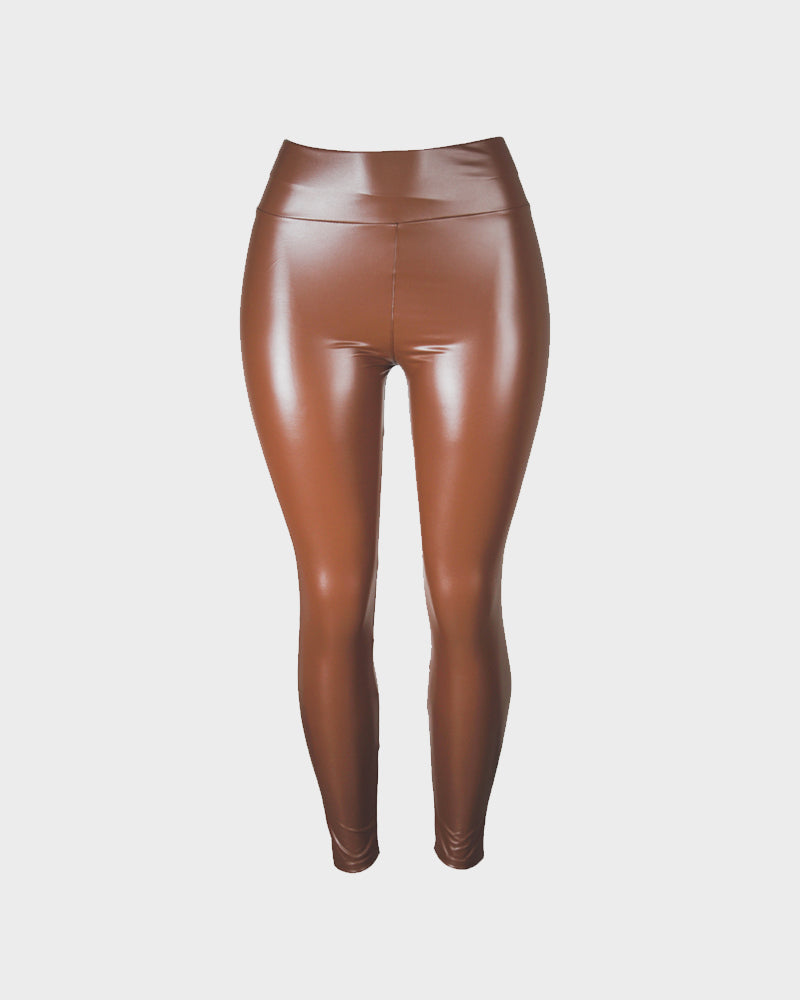 Stylish High-Waist Faux Leather Leggings: Matte, Glossy, Fleece-Lined, Tummy Control