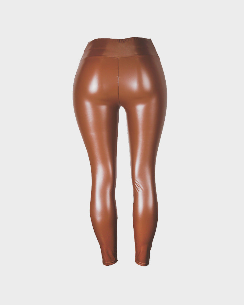 Stylish High-Waist Faux Leather Leggings: Matte, Glossy, Fleece-Lined, Tummy Control