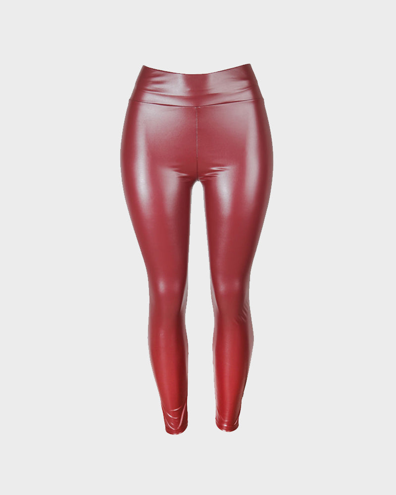 Stylish High-Waist Faux Leather Leggings: Matte, Glossy, Fleece-Lined, Tummy Control