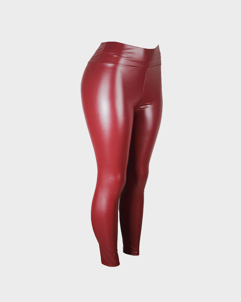 Stylish High-Waist Faux Leather Leggings: Matte, Glossy, Fleece-Lined, Tummy Control
