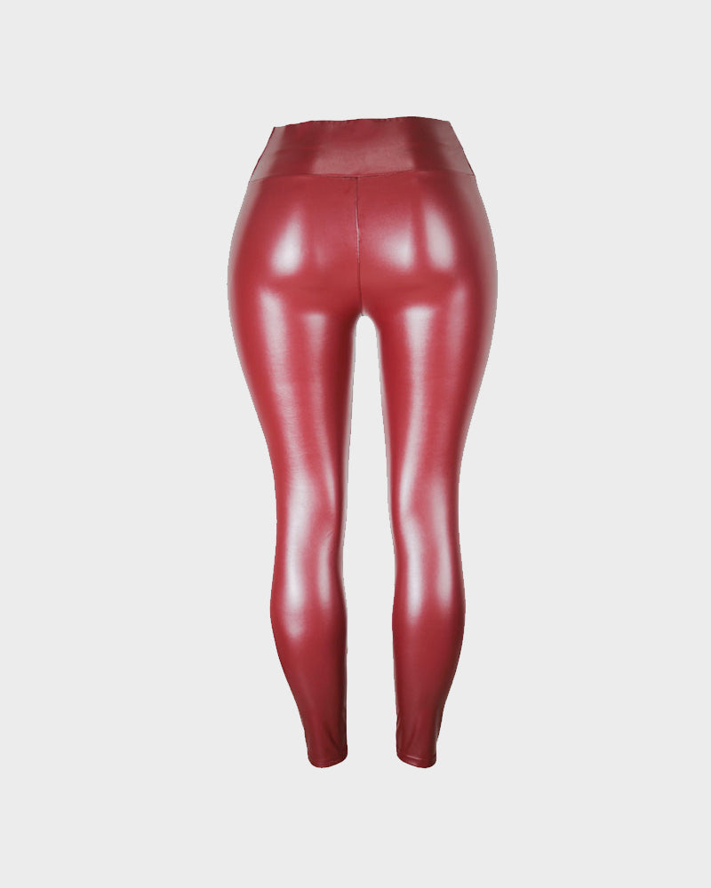 Stylish High-Waist Faux Leather Leggings: Matte, Glossy, Fleece-Lined, Tummy Control