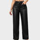 Chic High-Waist Faux Leather Straight-Leg Pants with Pockets for Women