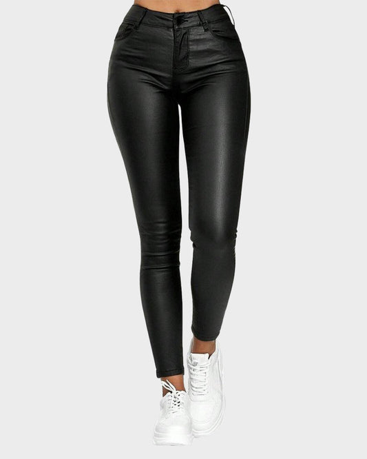 Chic High-Waist PU Leather Skinny Pants for Women - Figure-Sculpting Style