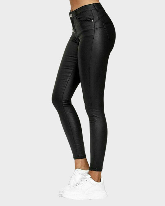 Chic High-Waist PU Leather Skinny Pants for Women - Figure-Sculpting Style