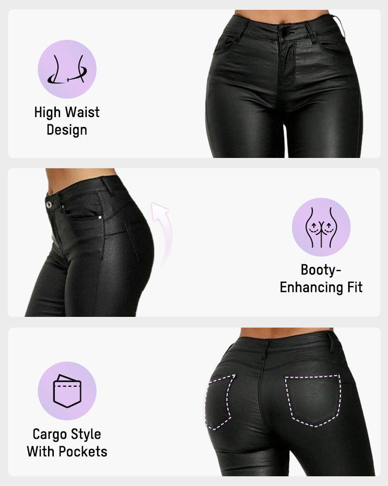 Chic High-Waist PU Leather Skinny Pants for Women - Figure-Sculpting Style