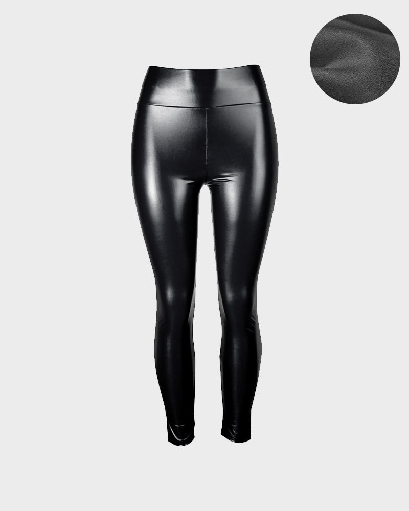 Stylish High-Waist Faux Leather Leggings: Matte, Glossy, Fleece-Lined, Tummy Control