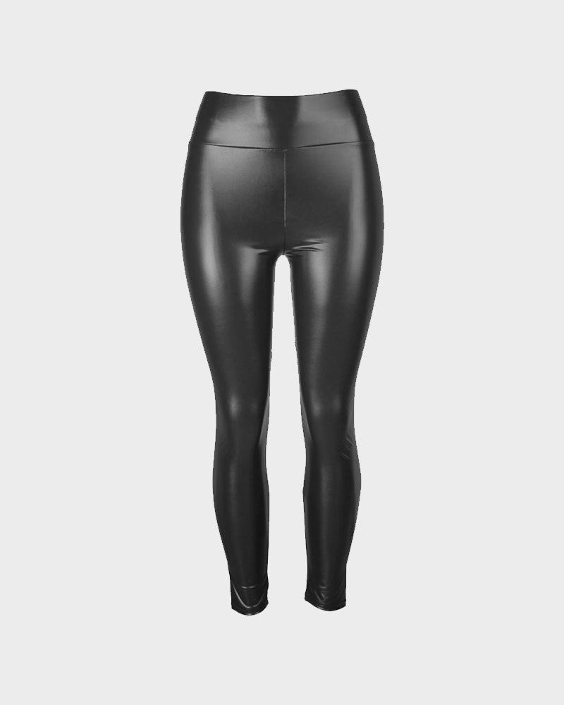 Stylish High-Waist Faux Leather Leggings: Matte, Glossy, Fleece-Lined, Tummy Control