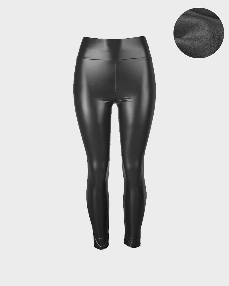 Stylish High-Waist Faux Leather Leggings: Matte, Glossy, Fleece-Lined, Tummy Control