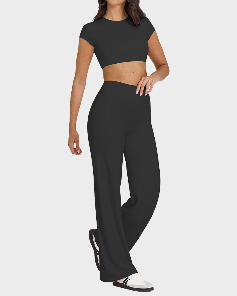 Ultra-Flattering High-Waisted Wide-Leg Yoga Lounge Pants with Tummy Control