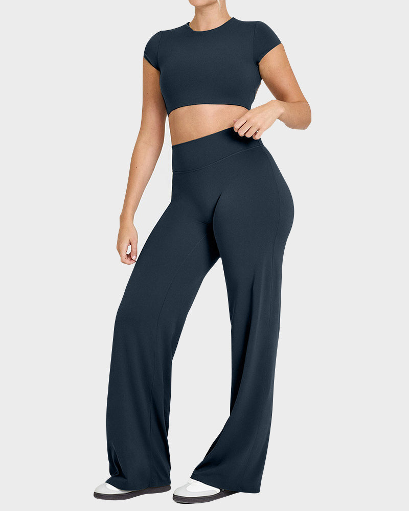 Ultra-Flattering High-Waisted Wide-Leg Yoga Lounge Pants with Tummy Control