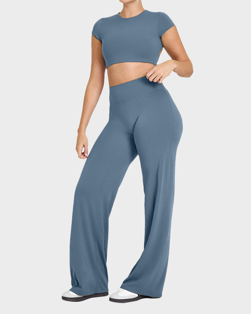 Ultra-Flattering High-Waisted Wide-Leg Yoga Lounge Pants with Tummy Control