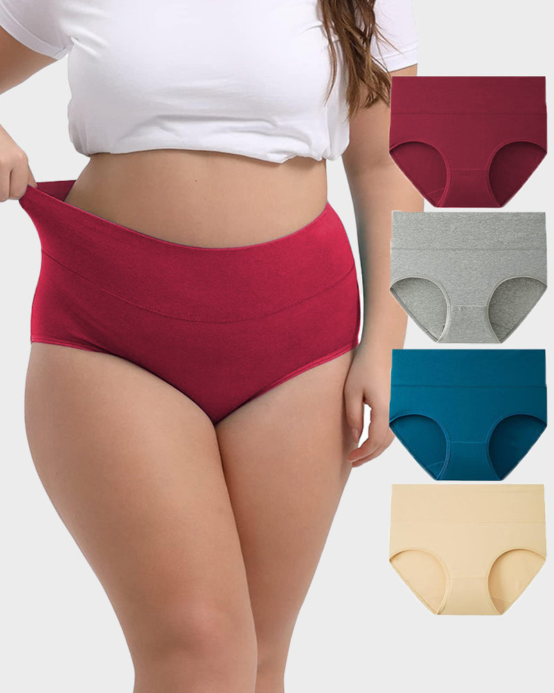 Women's Soft Cotton High-Waist Full Coverage Briefs Underwear 4-Pack