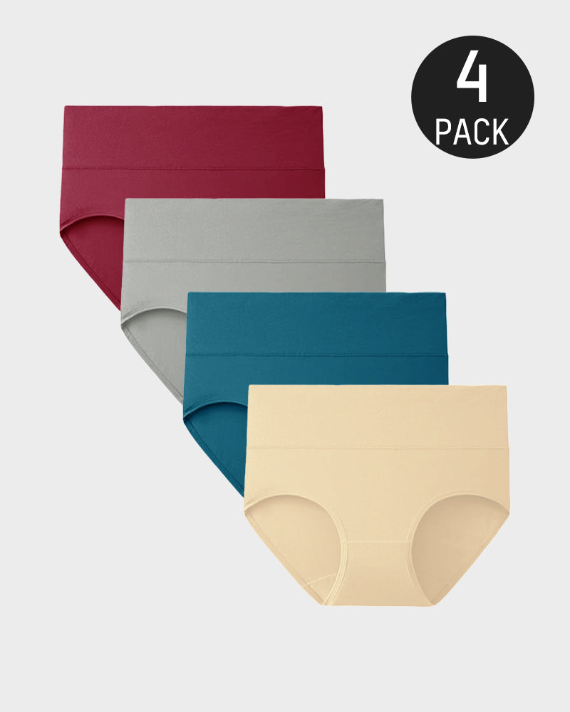 Women's Soft Cotton High-Waist Full Coverage Briefs Underwear 4-Pack