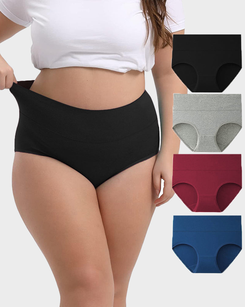 Women's Soft Cotton High-Waist Full Coverage Briefs Underwear 4-Pack