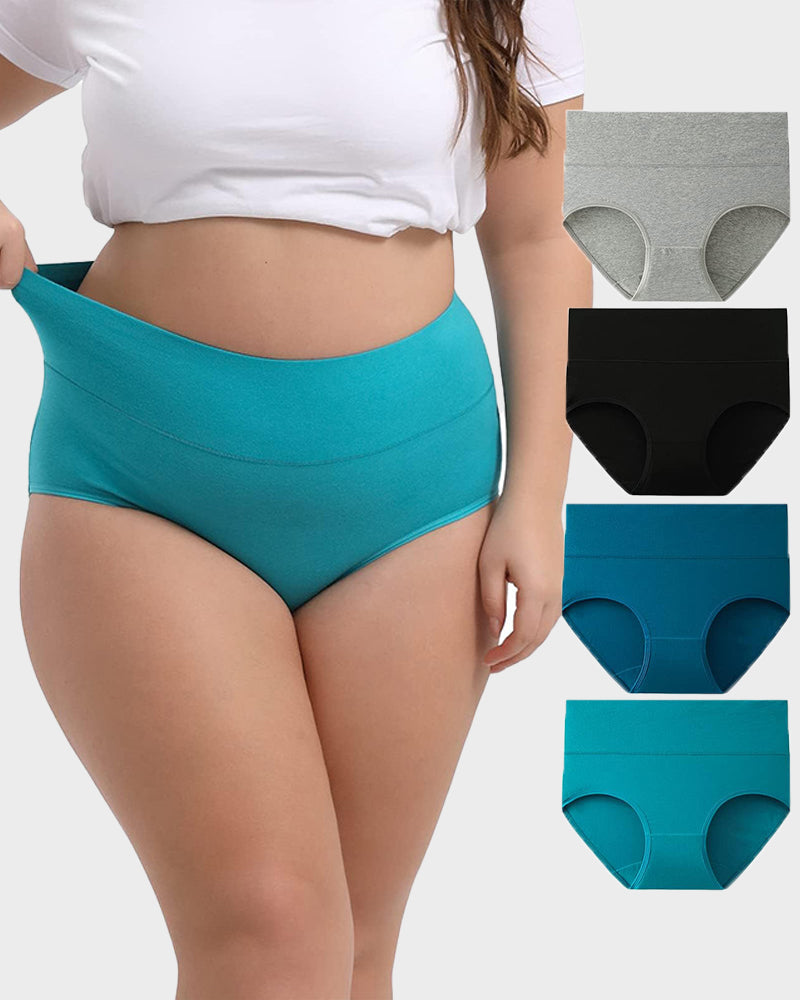Women's Soft Cotton High-Waist Full Coverage Briefs Underwear 4-Pack