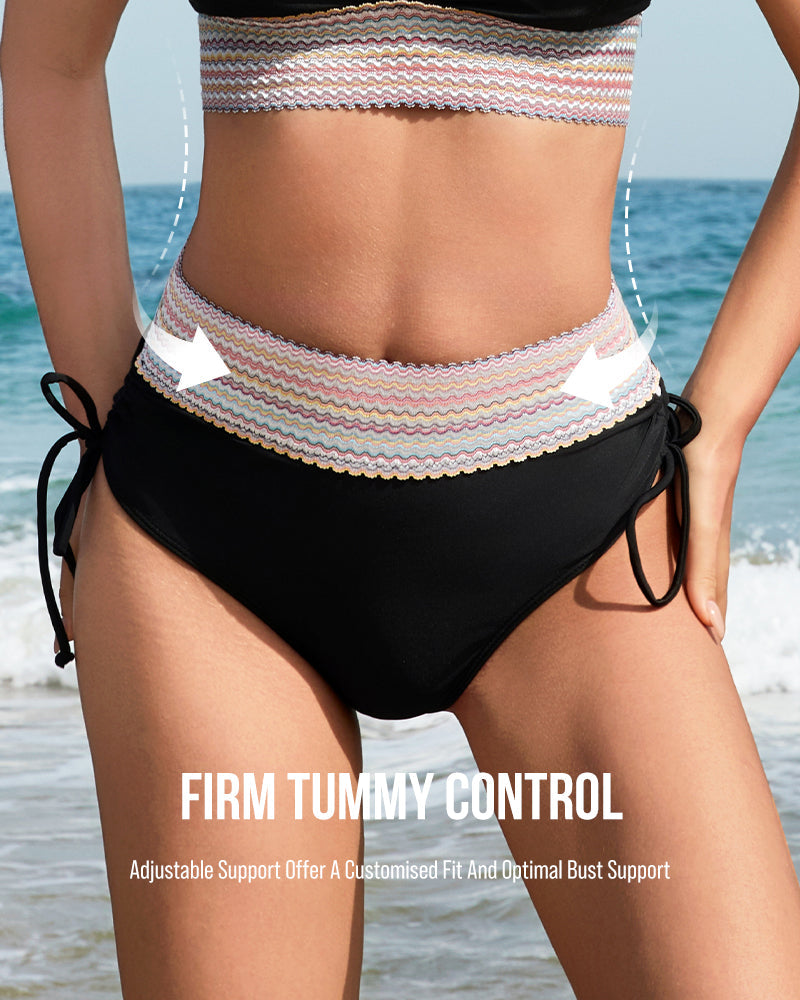 Chic High Waisted Tummy Control Color Block Bikini Set for Women